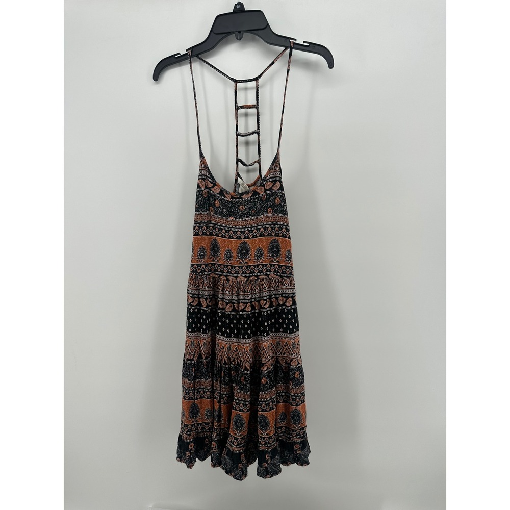 Forever 21 Boho Paisley Medallion Ladder Back Tiered Mini Dress Rust Black Med